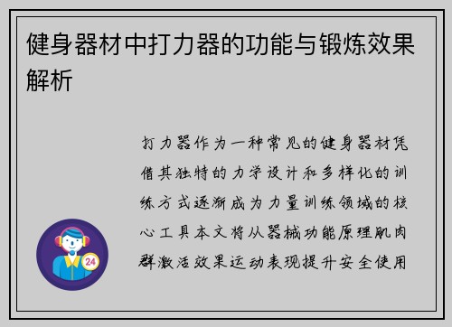 健身器材中打力器的功能与锻炼效果解析
